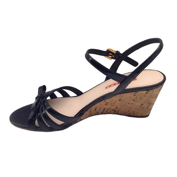 Prada Black Wedge Sandals with Glossy Straps - Picture 3 of 7